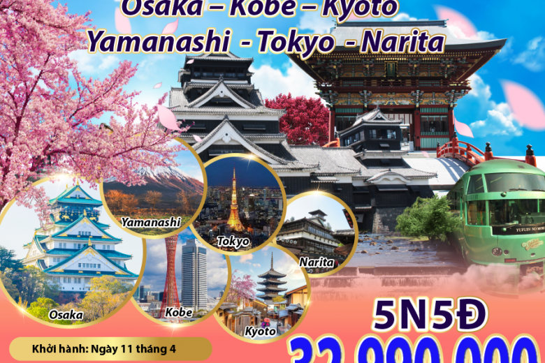 TOUR DU LỊCH NHẬT BẢN:  OSAKA – KOBE – KYOTO – YAMANASHI – TOKYO – NARITA